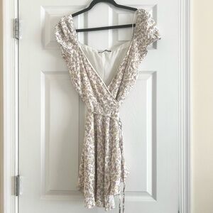 Zara Satin Effect Puff Sleeve Wrap Dress